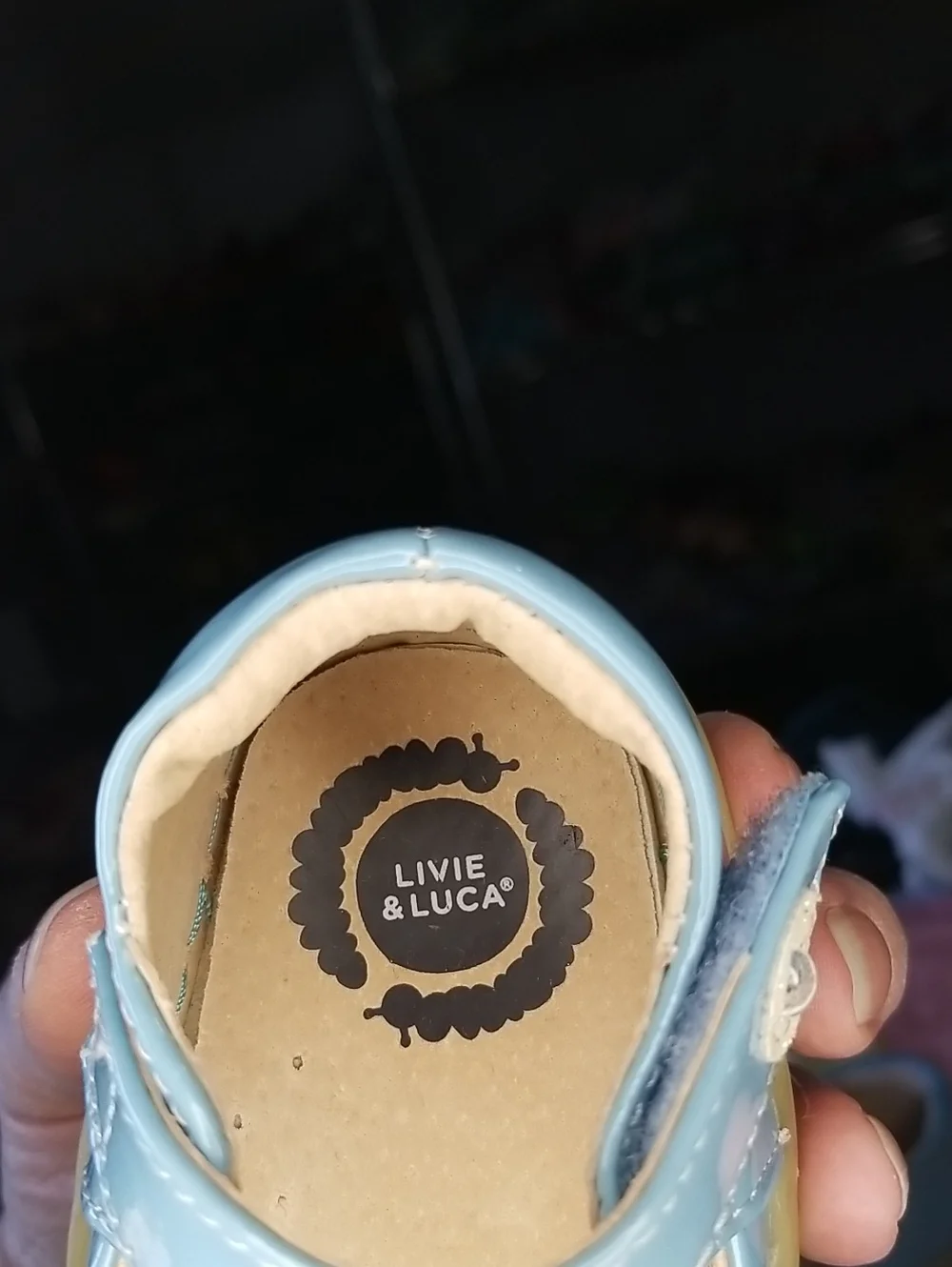 Livie & Luca Baby Blue Patent Leather Mary Janes with Glitter Bird Size 4 Pio